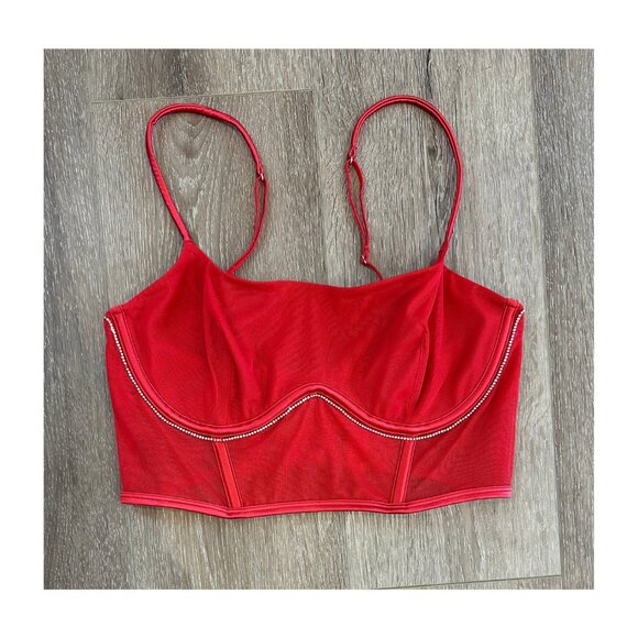 Auden Red Sparkle Corset Bra Top M - Picture 2 of 6